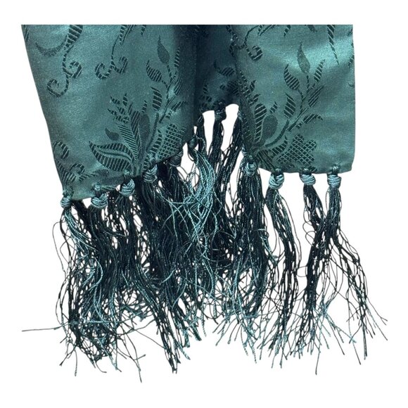 Polo Ralph Lauren Green Jacquard Floral Scarf Emerald Dark Green 100% Silk 60x12 - Picture 5 of 12